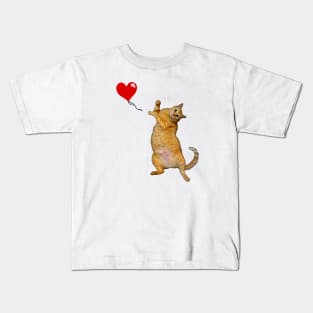 Cat releasing heart balloon Kids T-Shirt